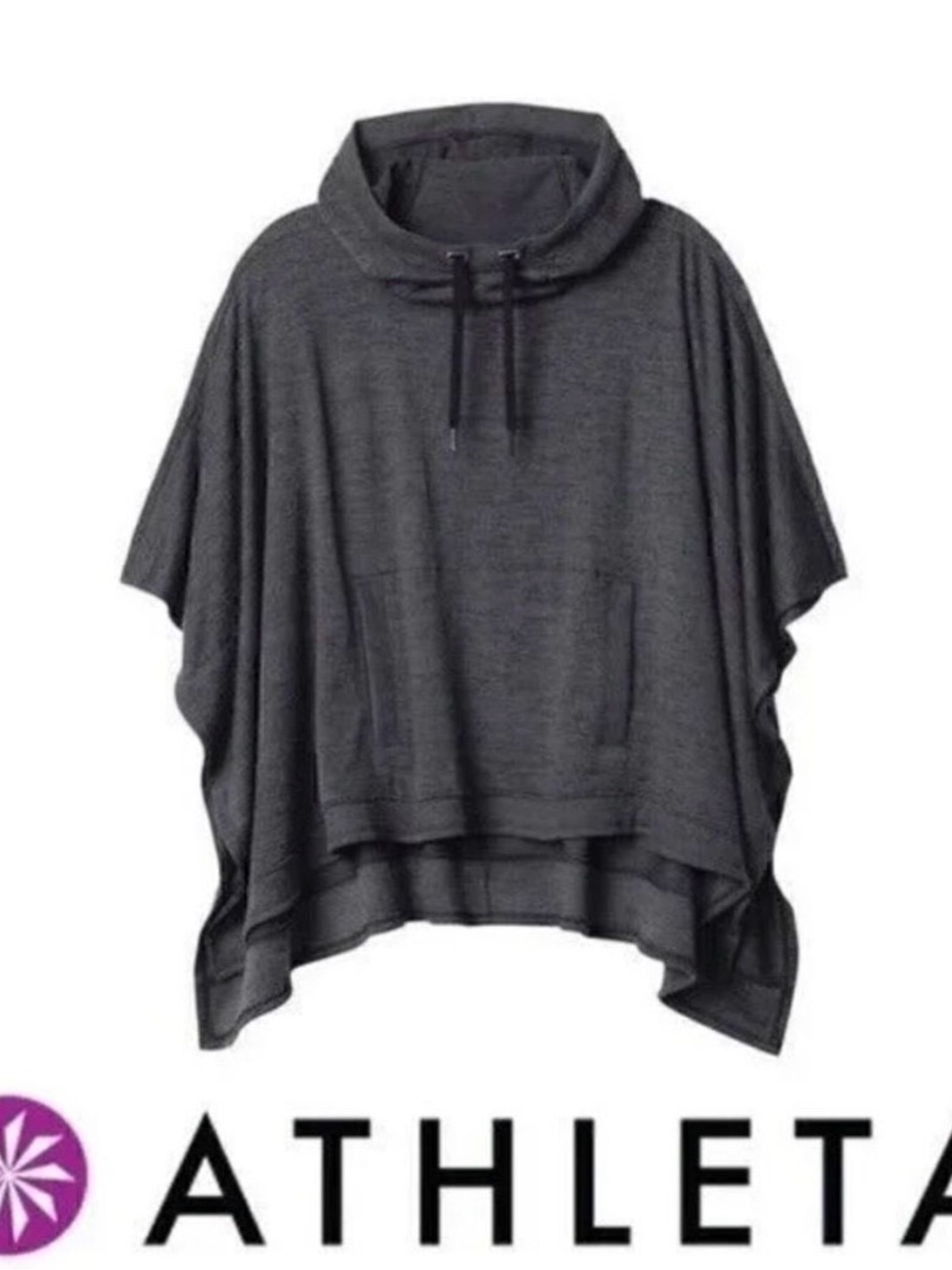 Athleta Charcoal Gray Knit Poncho Hoodie with Drawstring